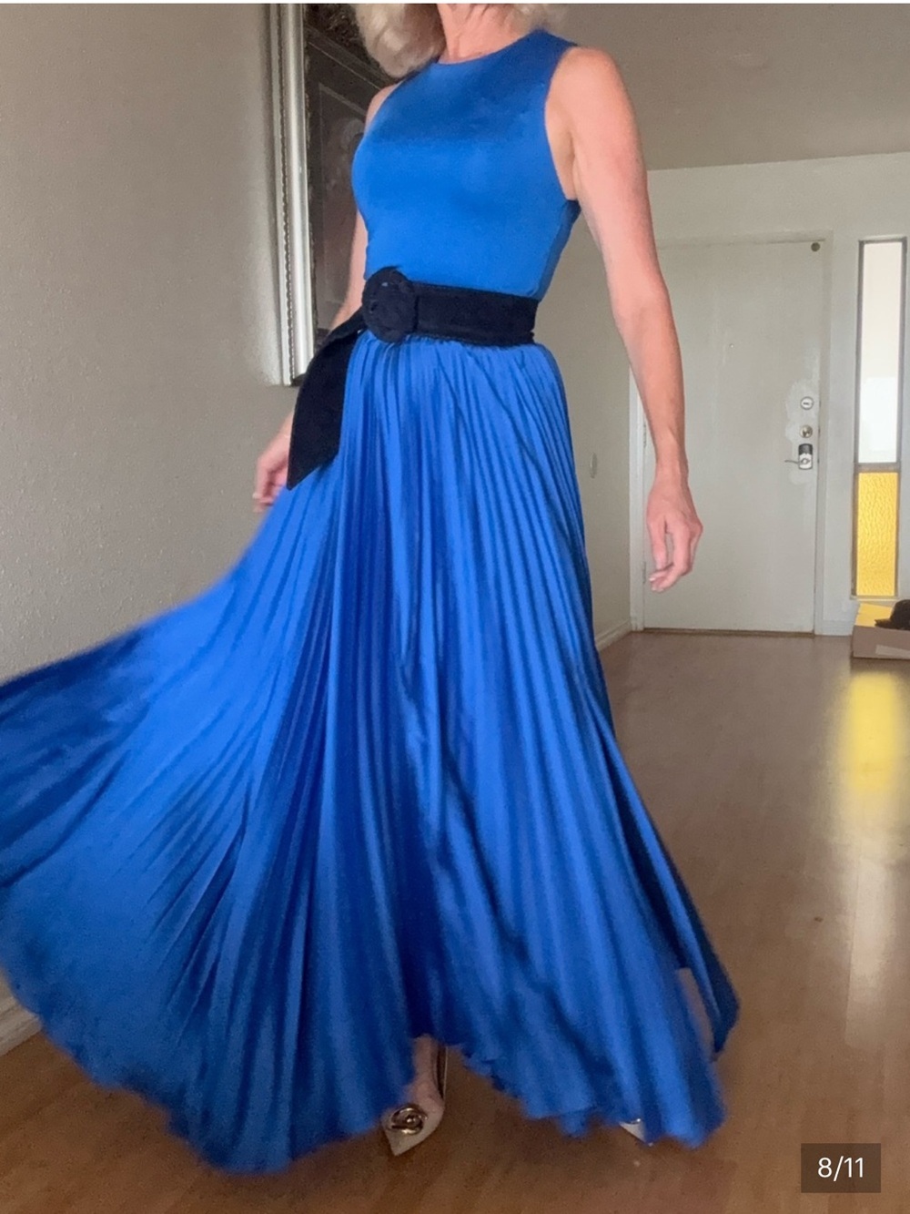 Alice + Olivia Chara Blue Pleated Maxi dress 2 $595 NEW - Picture 8 of 11